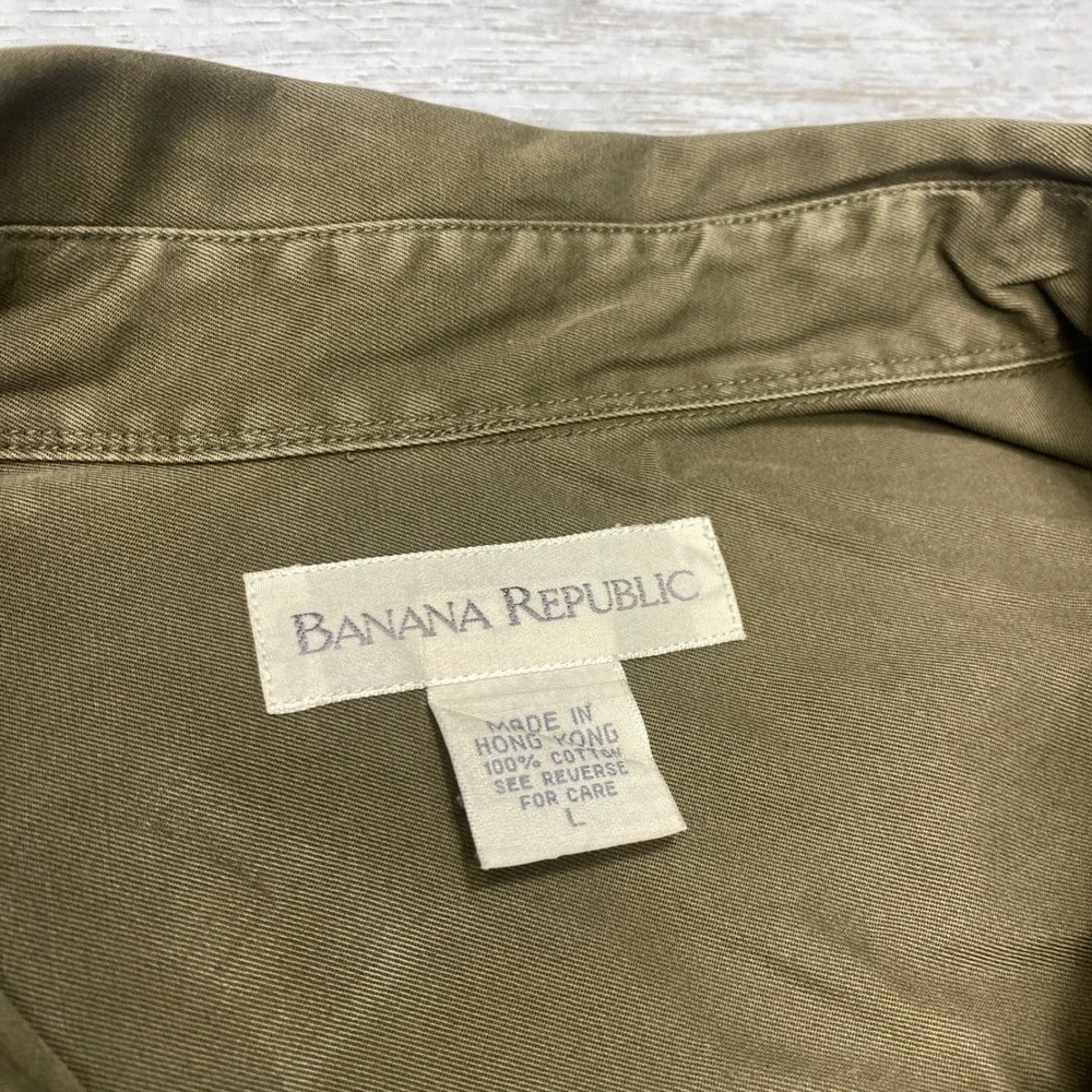 Banana Republic Cotton Twill Shirt Men Large Olive Green Button Down Vintage 90s